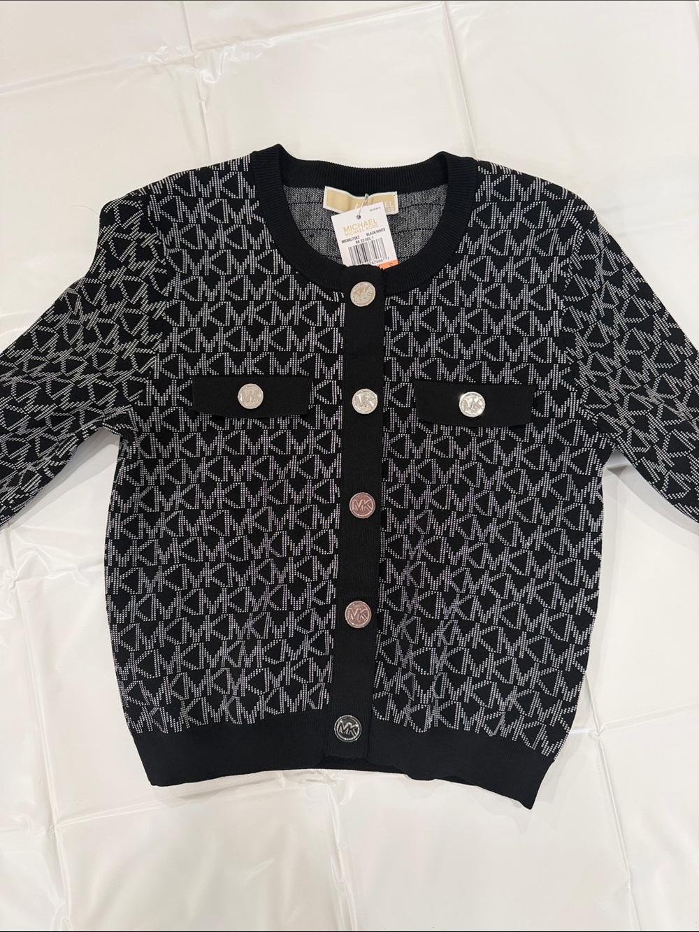 Michael Kors Black & Gray MK Logo Knit Cardigan